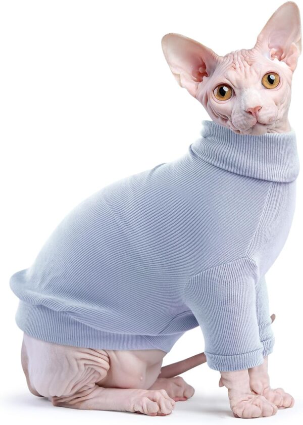 Idepet Sphynx Cat Shirt,Hairless Cats Cotton Clothes Turtleneck Sweater Breathable Pullover Kitten Apparel Adorable Vest Pajamas Jumpsuit for Cat and Small Dogs (Small, Blue)