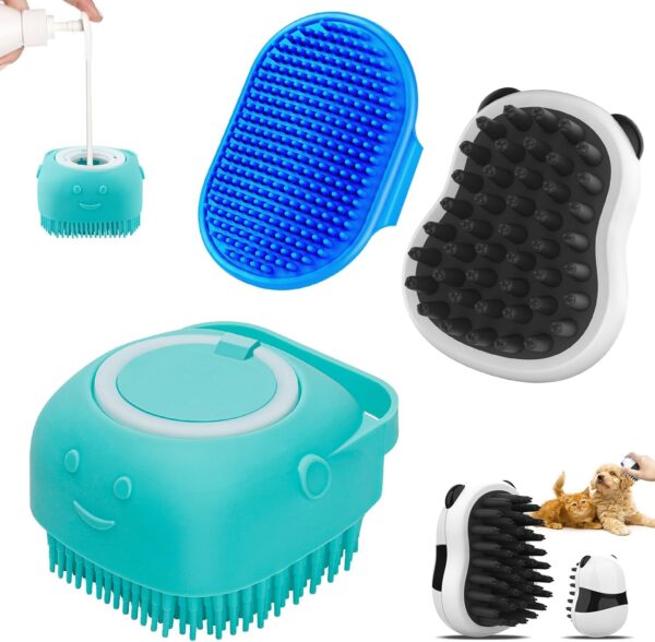 3PCS Dog Bath Brush | Dog Shampoo Brush | Dog Scrubber for Bath | Dog/Grooming/Washing Brush Scrubber with Adjustable Ring Handle for Short & Long Haired Dogs/Cats (Blue Blue White)