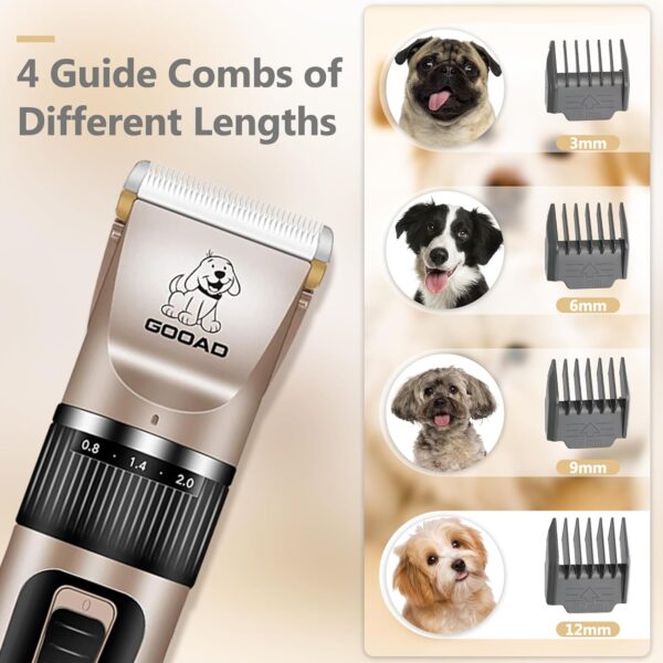 Dog Clippers Grooming Kit Hair Clipper -4 in 1Low Noise -Rechargeable-Cordless Quiet Paw Trimmer Nail Grinder, Trimmer Grooming for Thick Hair&Coats,Pet Shaver for Small and Large Dogs Cats - Image 5