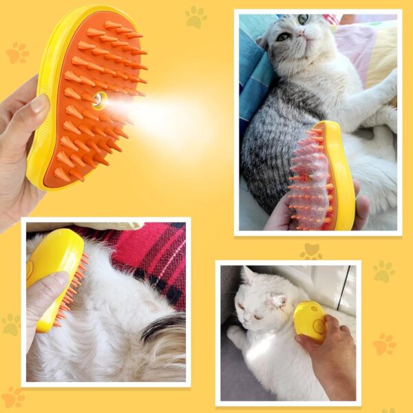 Cat Mist Brush, 3 in 1 Cat Comb for Massage, Self Cleaning Cat Brush with Water, Rechargeable Silicone Dog Steam Brush, Cat Bath Brush Eliminates Flying and Tangled Hair Cat Grooming Comb(Yellow) - Image 2