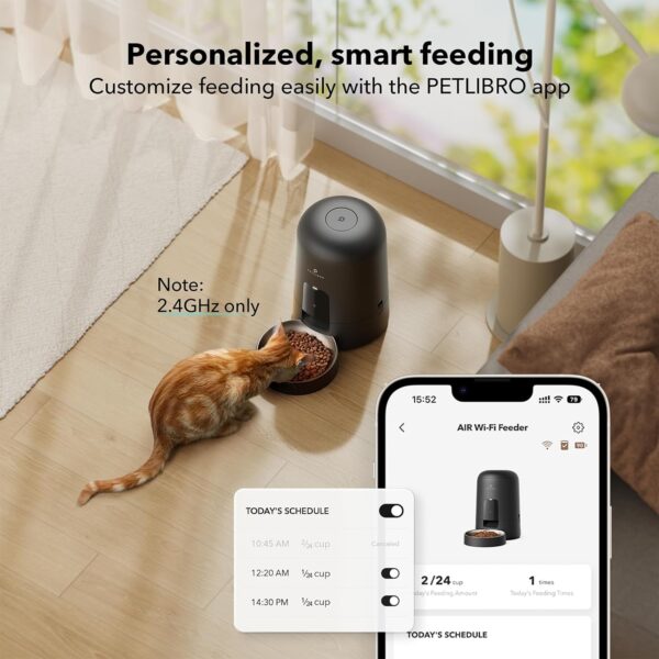 PETLIBRO Automatic Cat Feeder, Wi-Fi Rechargeable Cat Food Dispenser Battery-Operated with 30-Day Life, AIR 2.4G Wi-Fi Timed Pet Feeder for Cat & Dog, 2L Auto Cat Feeder, Black - Image 2