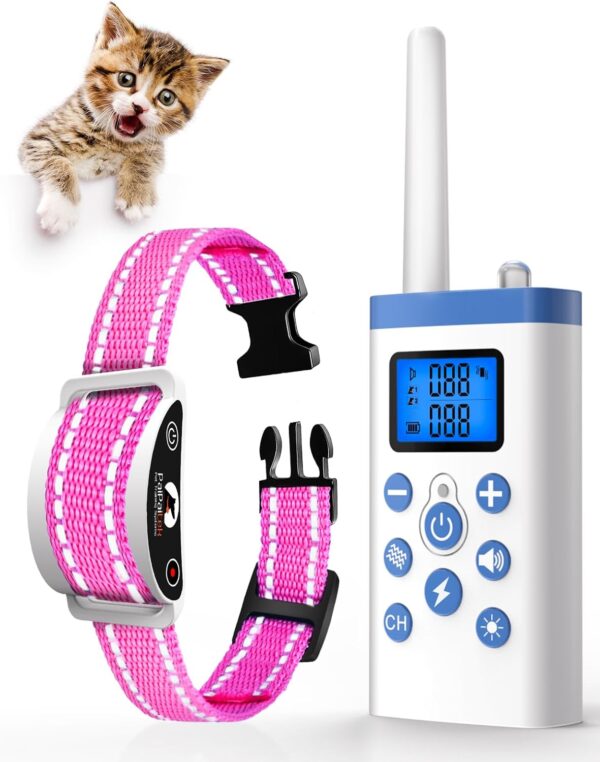 PaiPaitek Cat Shock Collar with Remote, Cat Training Collar for Cat Stop Meowing, Cat Meow Collar with 2 Modes Remote Training and Auto Anti-Meow, Safe and Helpful