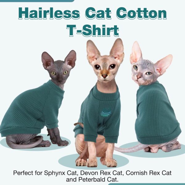 ROZKITCH Sphynx Cat Clothes, Breathable Hairless Cat Shirt with Sleeves, Turtleneck Kitten Pullover Pajamas Outfit for Cornish Rex, Devon Rex, Peterbald, Puppy Small Dogs All Seasons Green M - Image 3