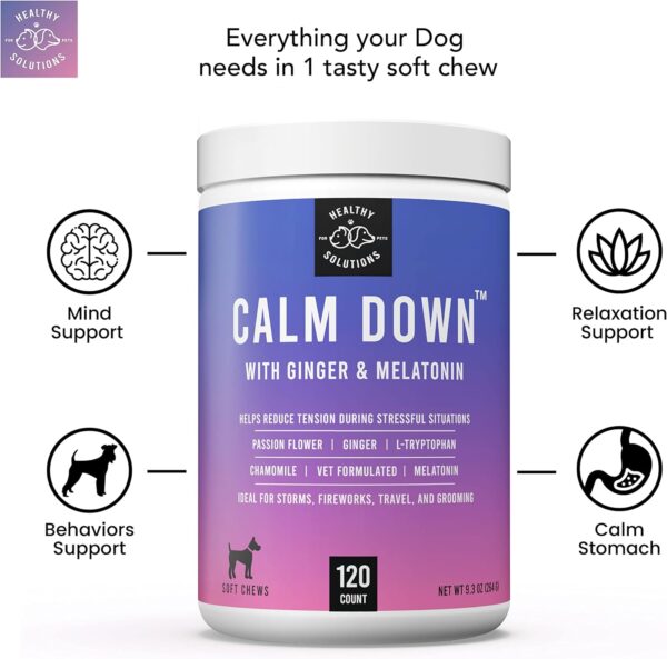 Calming Chews for Dogs - Dog Calming Treats for Anxiety & Stress Relief with Melatonin and Ginger - Aid with Storms, Grooming, Fireworks, Separation, Travel, Motion Sickness, & Sleep - 120 Chews - Image 2