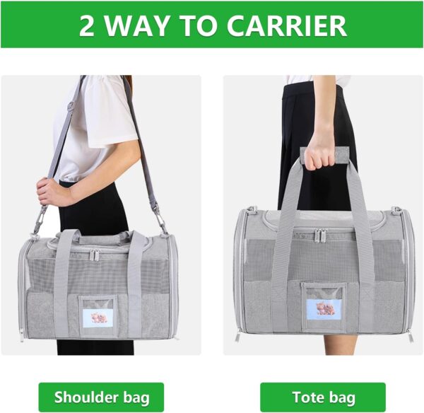 Extra Large Pet Carrier Soft Sided Cat Carriers for Large Cats Under 25 lbs, Folding Big Dog Carrier 20"x13"x13" Cat Carrier for 2 Cats Travel Carrier, Grey - Image 6