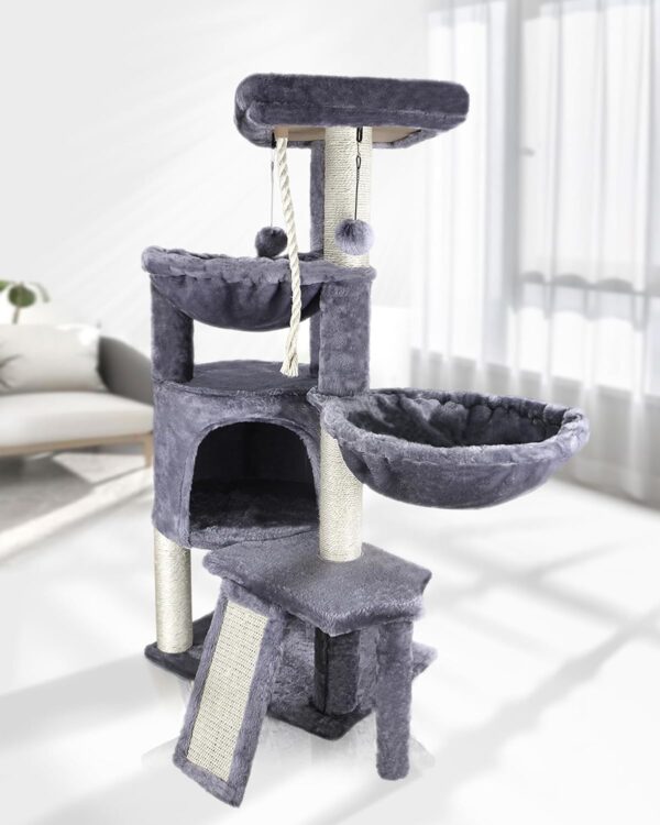 Xin Three Layer Cat Tree with Cat Condo and Two Hammocks,Grey - Image 4