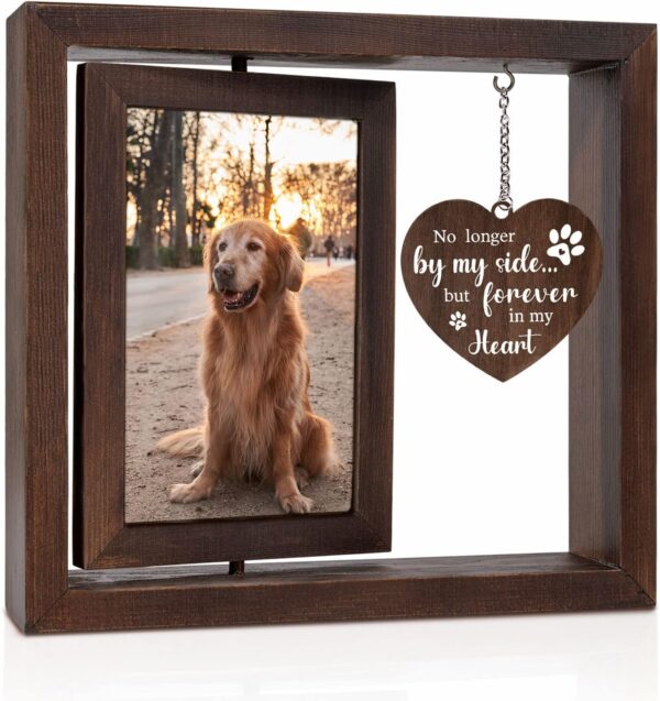 Pet Memorial Gifts for Dogs Cats - Rotating Wooden Picture Frame for 4x6 Photo - Dog Memorial Gifts for Loss of Dog - Loss of Dog Sympathy Gift - Dog Bereavement Remembrance Picture Frame