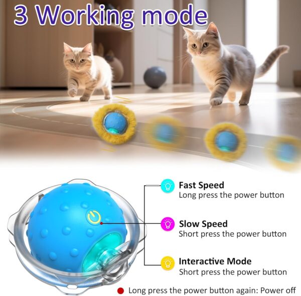 Interactive Cat Toys Ball Fast Rolling in Pouch, Motion Activate Chirping Cat Toy Hide and Seek Mouse Catching Game (Blue) - Image 3