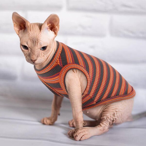 Sphynx Cat Clothes, Breathable Hairless Cat Shirts, Stripe Kitten T-Shirts Sleeveless, Pullover Cat Sweaters, Pet Summer Apparel for Sphynx, Cornish Rex, Devon Rex, Peterbald, Small Dogs - Image 7