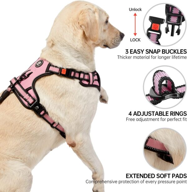 NESTROAD No Pull Dog Vest Harness with Leash, Reflective No-Choke Pet Harness with Easy Control Soft Handle for Small Medium Large Dogs (Medium, Pink) - Image 4