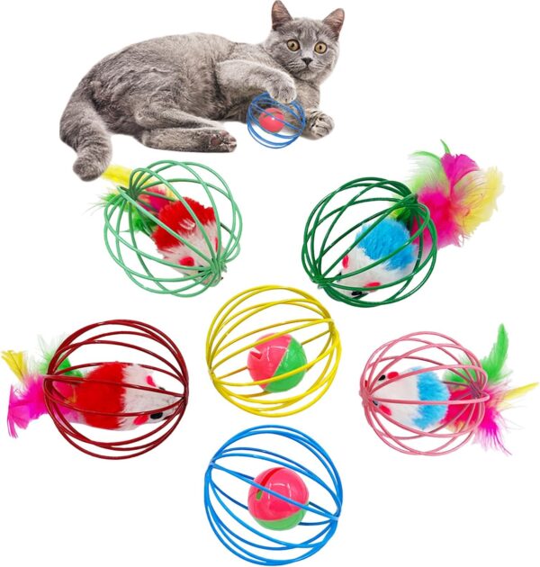 Cat Toys 6 Balls, Metal Cage Balls with Mice and Bells Inside, Best Cat Toys for Indoor Cats, Increase Your Interaction with Cats and Bring Healthy Life to Cats