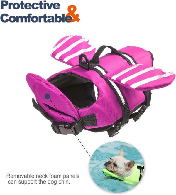 Dog Life Jacket, Wings Pet Life Vest for Small Medium Large Dogs, Reflective Adjustable Dog Flotation Swim Vest with Chin Float for Boating Surfing Swimming (Pink, XS) - Image 2