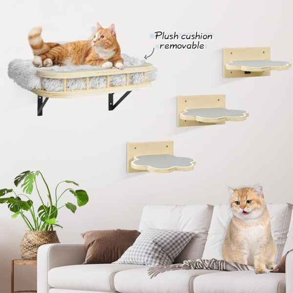 Cat Hammock Cat Wall Furniture with Cooling Mat and Plush Cushion and 3 Wall Steps, Wall Mounted Cat Shelves and Perches, Cat Climbing Shelf Cat Scratching Post for Sleeping, Playing, Gift for Cat - Image 4