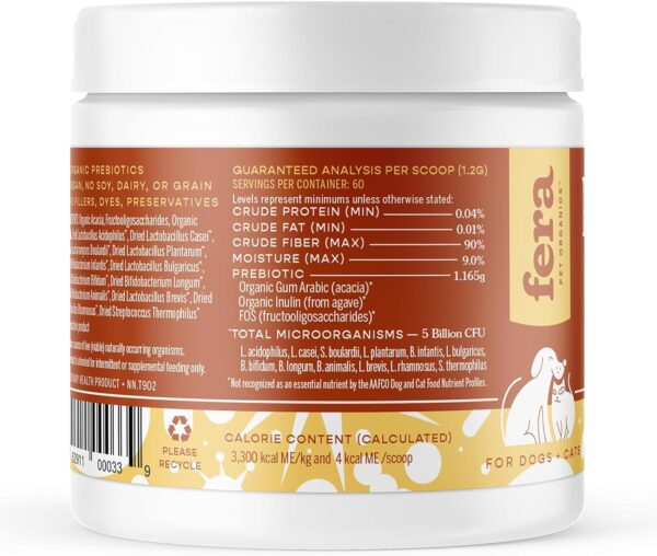 Fera Pets Organic Probiotics for Dogs & Cats - Cat & Dog Probiotic Supplement with 12 Strains & Prebiotics for Your Pet’s Digestion - 60 Scoops​ - Image 7