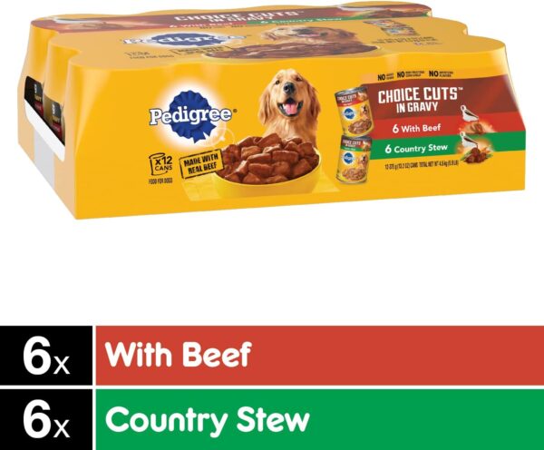 PEDIGREE CHOICE CUTS IN GRAVY Adult Canned Soft Wet Dog Food Variety Pack, with Beef and Country Stew, 13.2 oz. Cans (Pack of 12) - Image 2