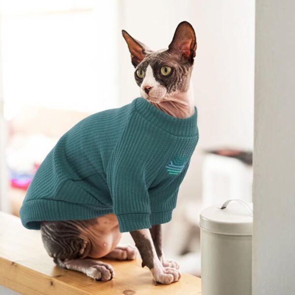 ROZKITCH Sphynx Cat Clothes, Breathable Hairless Cat Shirt with Sleeves, Turtleneck Kitten Pullover Pajamas Outfit for Cornish Rex, Devon Rex, Peterbald, Puppy Small Dogs All Seasons Green M - Image 7