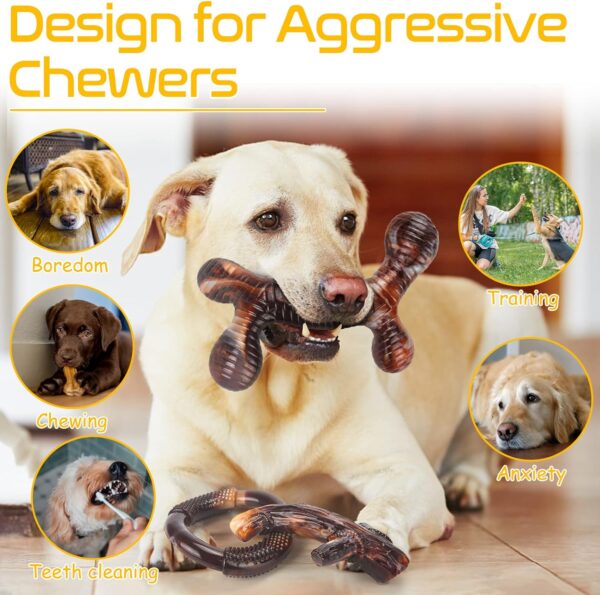 Dog Toys, 3 Pack Indestructible Dog Chew Toys for Aggressive Chewers, Tough Nylon Real Bacon Flavor Teething Chew Toys for Large Medium Small Dog Breeds (Brown1) - Image 5