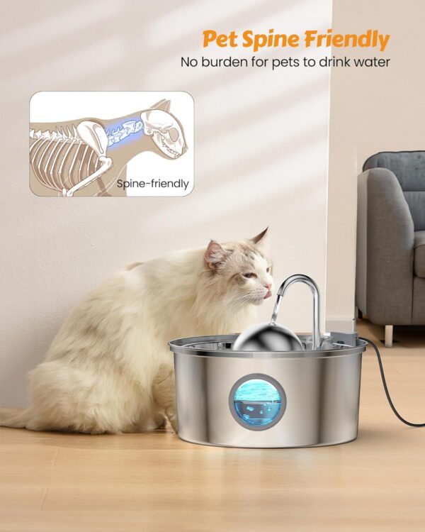 Stainless Steel Cat Water Fountain - Dogs&Cats&Pets&Small Animals Automatic Bowl Dispenser - Pet Drinking Waterer Bowls Indoor - Auto Kitty Watering Dish Supplies - 108oz/3.2L Easy Cleaning Machine - Image 4