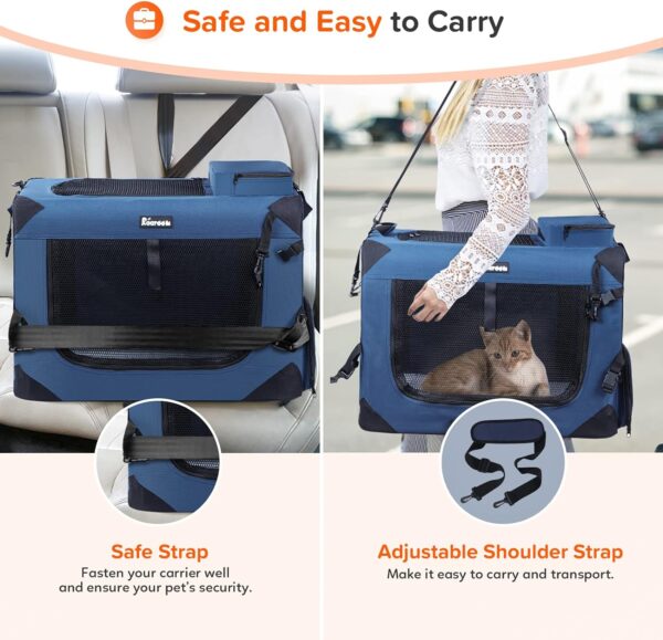 Large Cat Carrier 24"x17"x17", Soft Dog Crate with 2 Bowls, Collapsible Travel Pet Carrier Bag for Cats Dogs Puppies Kittens (Navy) - Image 6