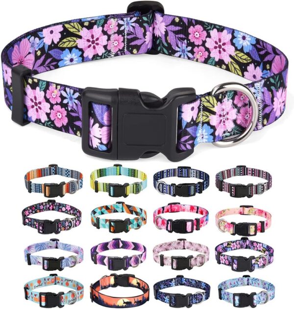 Dog Collar with Bohemia Floral Tribal Geometric Patterns - Soft Ethnic Style Collar Adjustable for Small Medium Large Dogs(Floral Pink,M)