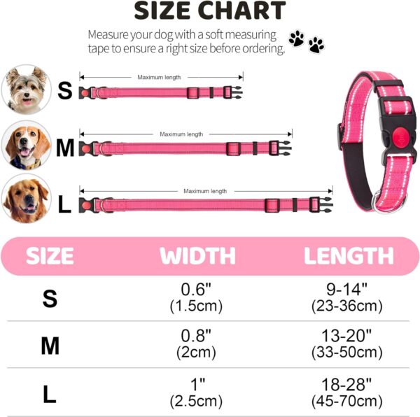 2 Pack Reflective Dog Collars for Medium Dogs Girl Boys,Nylon Durable Soft Padded Neoprene Male Female Dog Collars for Small Puppy Extra Large Dogs with Quick Release Safety Buckle,Pink,Blue,M - Image 7