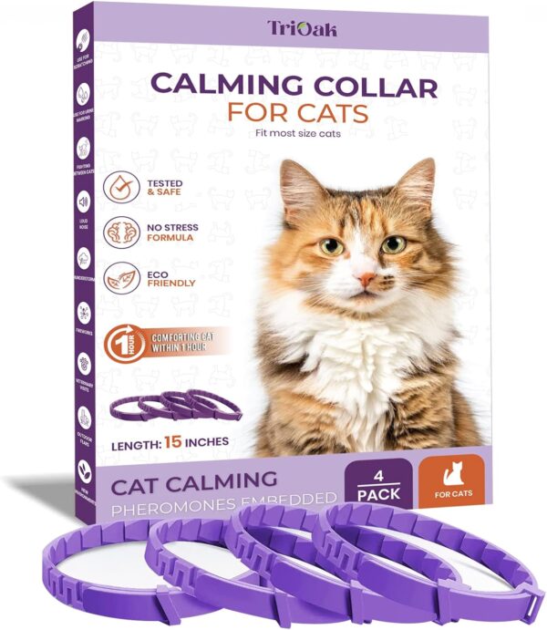 4 Pack Calming Collar for Cats, Cat Calming Collar, Calming Pheromone Collar for Cats, Cat Pheromone Collar, Cat Calming Collar for Anxiety, Efficient Relieve Anxiety Stress (4 Pack)