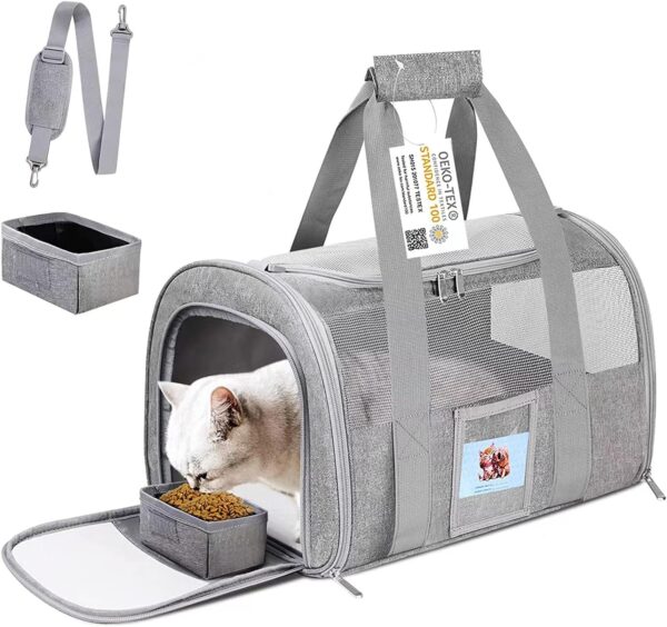 Extra Large Pet Carrier Soft Sided Cat Carriers for Large Cats Under 25 lbs, Folding Big Dog Carrier 20"x13"x13" Cat Carrier for 2 Cats Travel Carrier, Grey