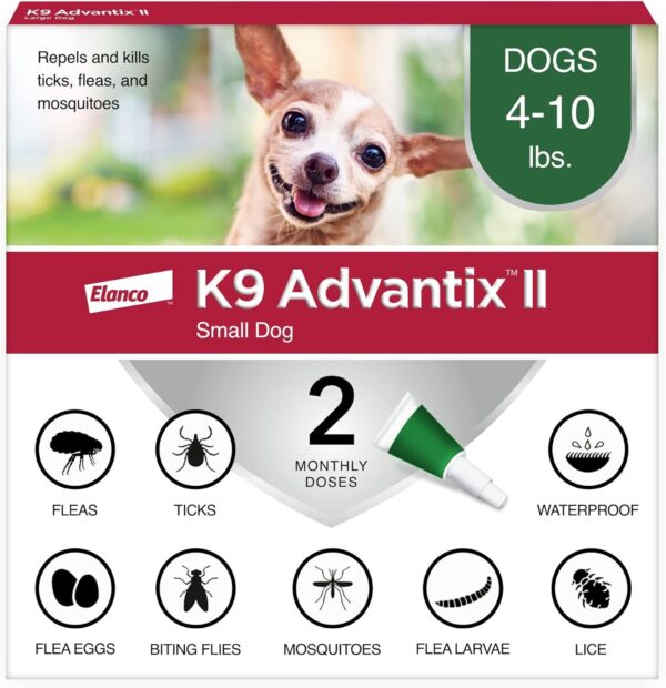 K9 Advantix II Small Dog Vet-Recommended Flea, Tick & Mosquito Treatment & Prevention | Dogs 4-10 lbs. | 2-Mo Supply