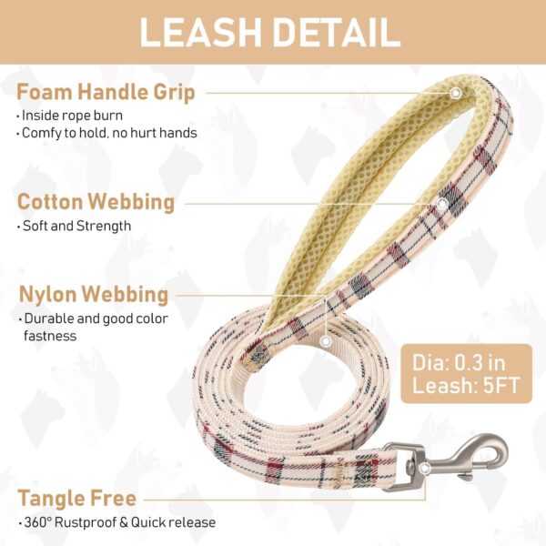 GAMUDA Dog Harness Collar and Leash Set, Dog Harness, No Chock No Pull Adjustable Vest Harnesses Plaid Reflective for Medium Dog, Cat, Small Horse, Small Bull and Pig (Beige, S) - Image 6