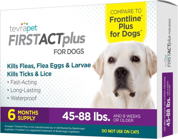 FirstAct Plus Flea Treatment for Dogs, Large Dogs 45-88 lbs, 6 Doses, Same Active Ingredients as Frontline Plus Flea and Tick Prevention for Dogs