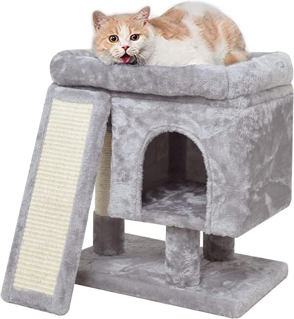 SYANDLVY Small Cat Tree for Indoor Cats, Cat Tower with Scratching Post, Modern Activity House for Large Cats, Condo with Board, Kittens Cave (Light Grey) - Image 8