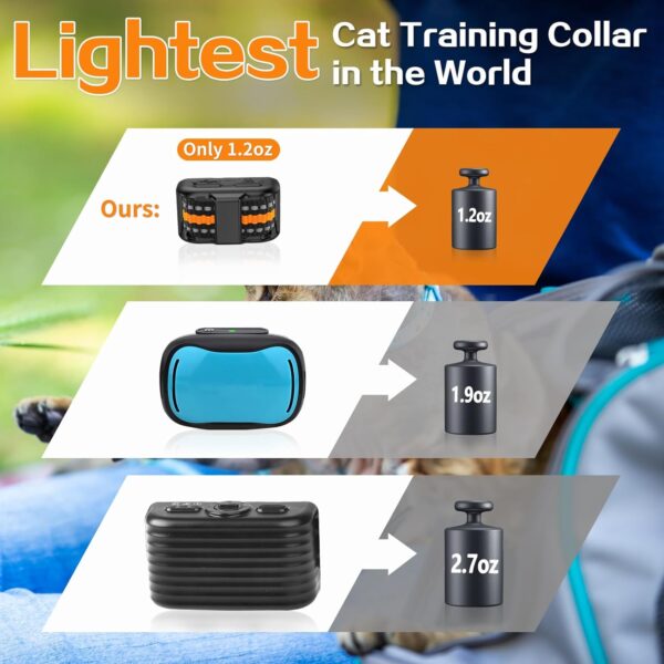 Tiniest Cat Shock Collar, Lightest Cat Training Collar with Remote for Small Cats 5-15lbs & Medium Large Cats/Puppies, Waterproof, Rechargeable, 1300ft Range (Orange) - Image 3