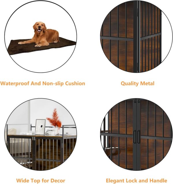 ROOMTEC Furniture Style Large Dog Crate with 360° & Adjustable Raised Feeder for Dogs 2 Stainless Steel Bowls -End Table House Pad, Indoor Use,41" L X 24" W 36" H, Classic Brown - Image 4