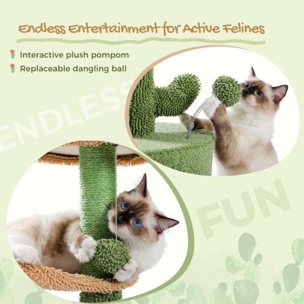 PAWZ Road Cat Tree 32 Inches Cactus Cat Tower with Sisal Covered Scratching Post, Cozy Condo, Plush Perches and Fluffy Balls for Indoor Cats - Image 4