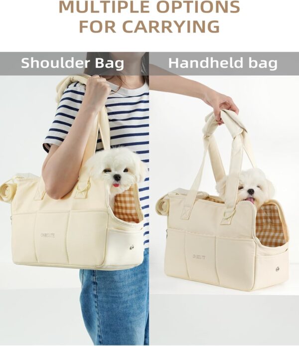 Dog Carrier for Small Dogs Rabbit cat with Large Pockets, Cotton Bag, Dog Carrier Soft Sided, Collapsible Travel Puppy Carrier (Beige, 13.6" L x 6.5" W x 10" H) - Image 8