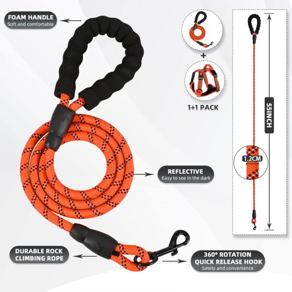 No Pull Dog Harness with A Free Heavy Duty 5ft Dog Leash, Adjustable Soft Padded Dog Vest, Reflective No-Choke Pet Oxford Vest with Easy Control Handle for Dogs(Orange, Medium) - Image 4