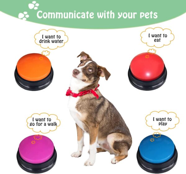 Voice Recording Button for Communication Pet Training Buzzer, 30 Second Record&Playback Dog Toy, Voice Recording Clicker for Cat, Puppy, Pet Trainin, Funny Gift for Study Office Home 4 Pcs - Image 2