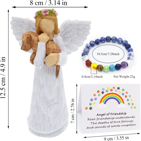 Angel of Friendship Dog Memorial Gifts, Pet Sympathy Gift, Loss of Dog Gifts, Passed Away Dog Gifts, Angel Figurines Dog Remembrance Gift with 7 Chakra Pet Memorial Rainbow Bridge Bracelet - Image 4