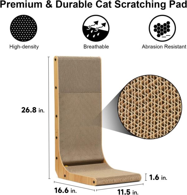 FUKUMARU Cat Scratcher, 26.8 Inch L Shape Cat Scratch Pad Wall Mounted, Cat Scratching Cardboard with Ball Toy for Indoor Cats, Large Size - Image 3