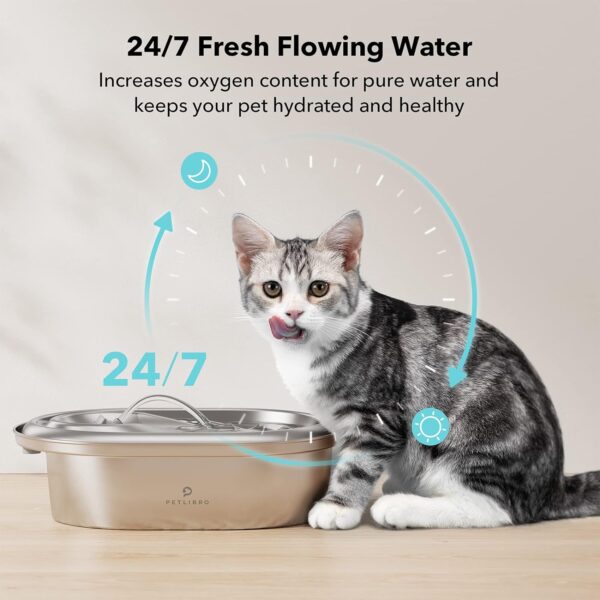 PETLIBRO Cat Water Fountain Stainless Steel, 2L & 3L Pet Water Fountain for Cats Inside, Food-Grade Dog Water Fountain, Cat Water Dispenser with Adjustable Water Flow for Cats & Dogs - Image 3