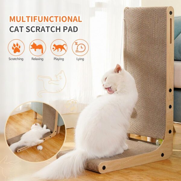 Cat Scratcher, Cat Scratchers for Indoor Cats, Cardboard Cat Scratch Pad with Ball Toy, Large L Shape Cat Scratchers Cardboard, Protecting Furniture Cat Scratch Pad - Image 4