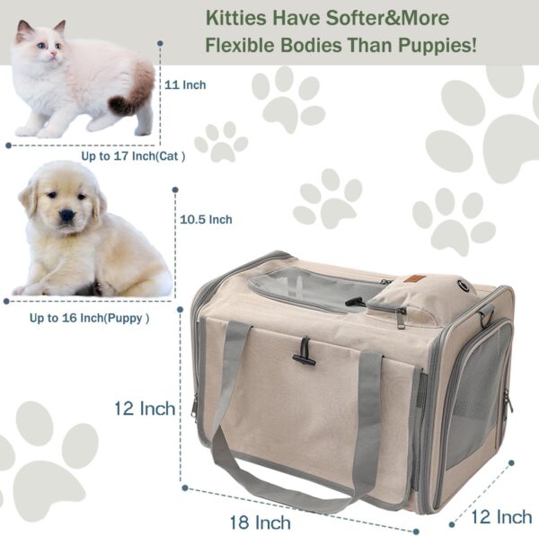 HSC PET Cat Bag Soft Small Dog Carrier Puppy Rabbit Small Pets Ourdoor Travel,360 Degree Perspective Breathable Mesh Windows,2 Window Shade Curtains,Side&Top Load（Khaki） - Image 4