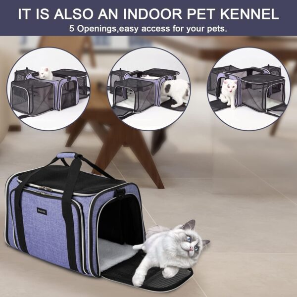 BAGLHER Cat Carrier Bag,Airline Approved Pet Carrier Soft Side Pet Travel 5 Sides Open Doors 3 Sides Expandable Foldable Dog Carrier with Fleece Pad - Image 7