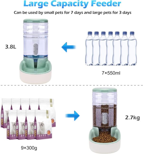 Automatic Dog Cat Feeder and Water Dispenser Gravity Food Feeder and Waterer Set with Pet Food Bowl for Small Medium Dog Puppy Kitten, Large Capacity 1 Gallon x 2 - Image 2