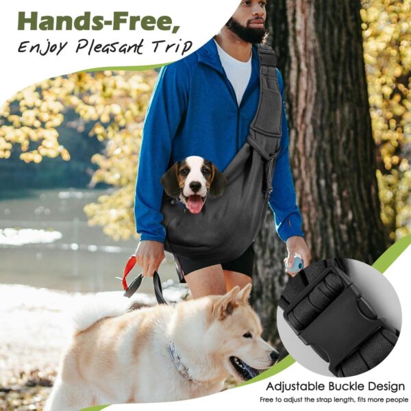 Pawaboo Dog Sling Carrier for Small Dogs, Reversible Hand Free Dog Carrier Sling with Adjustable Strap Buckle & Safety Leash - Soft Pouch and Tote - Suitable for Carry Small Dogs and Cats, Up to 12lbs - Image 3