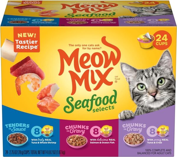 Meow Mix Seafood Selects Wet Cat Food Variety Pack, 2.75 Ounce (Pack of 24)