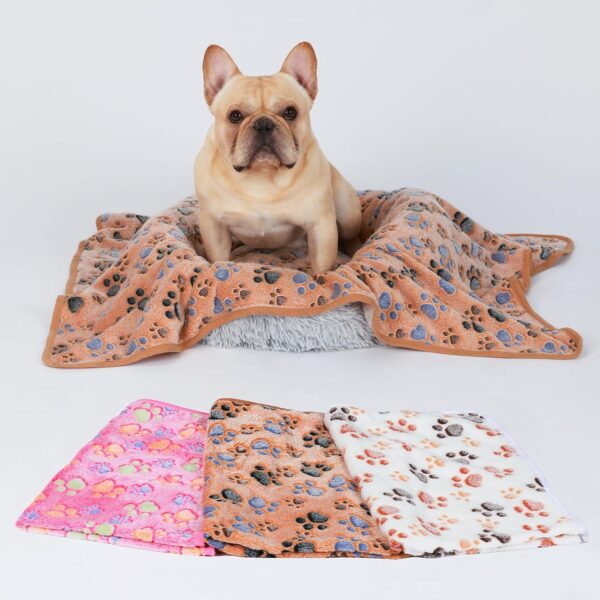 1 Pack 3 Blankets Super Soft Fluffy Premium Fleece Pet Blanket Flannel Throw for Dog Puppy Cat Paw Brown/Pink/White Medium(30x20 inch) - Image 6