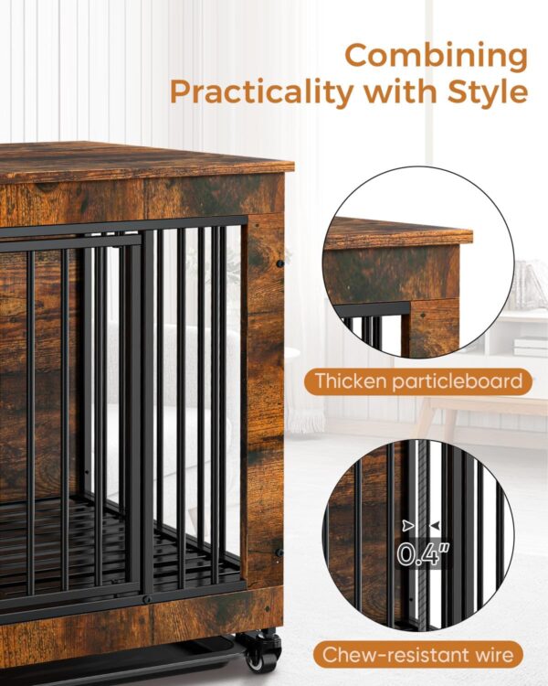 Large Wooden Dog Crate Furniture: Courpal® 30" End Table Dog Kennel Indoor for Medium Breed with Wheel - Extra Heavy Duty Room Corner Pet Cage - Brown Night Stand Table Top Modern Decorative Style - Image 6