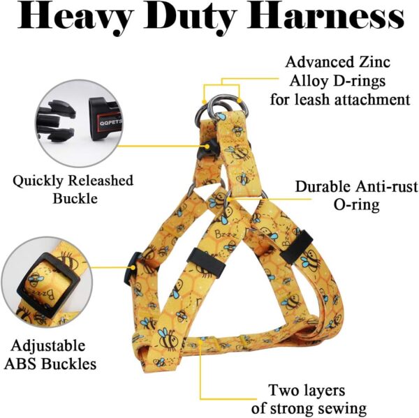 QQPETS Dog Harness Leash Set Adjustable Heavy Duty No Pull Halter Harnesses for Small Medium Large Breed Dogs Back Clip Anti-Twist Perfect for Walking (S(14"-20" Chest Girth), Yellow Bee) - Image 2