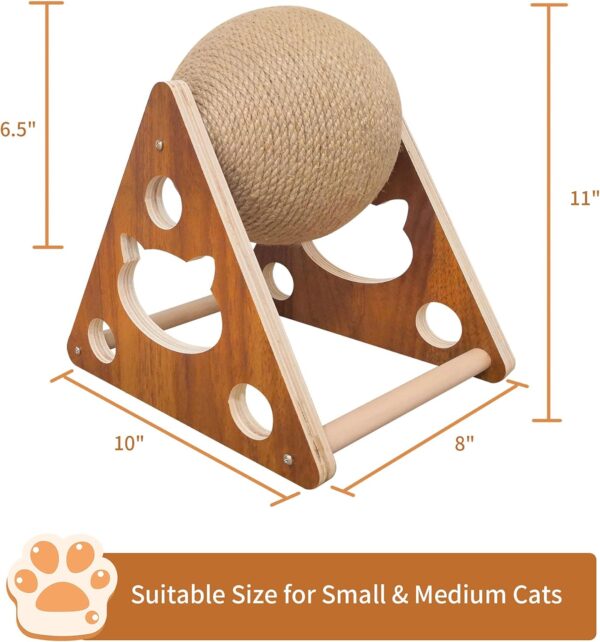 AGYM Cat Toys Sisal Scratcher Ball, Natural Sisal Cat Scratching Ball, Cat Scratcher Toy with Ball, Scratching Ball for Cats and Kittens, Interactive Solid Wood Scratcher Pet Toy, Diameter 6.5 Inch - Image 4